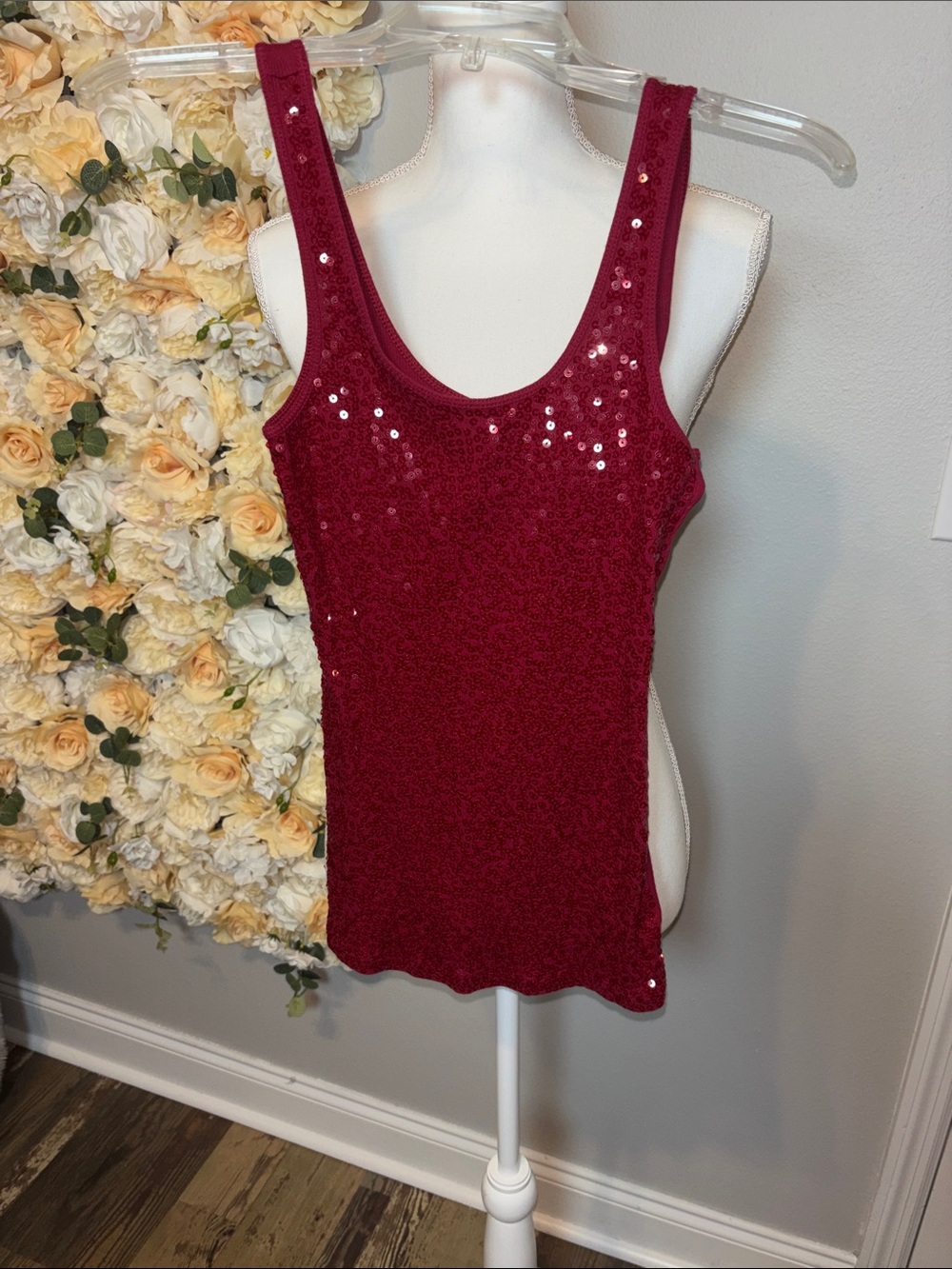 Express Sequin Tank Top - Burgundy